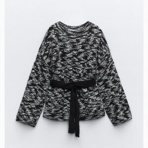 Black and Gray Women's Sweater with Belt